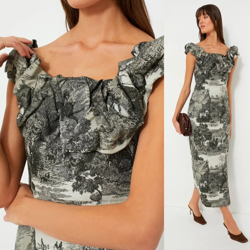 Tuckernuck NEW Middleburg Toile Suze Equestrian Formal Midi Dress Size S - Picture 2 of 12